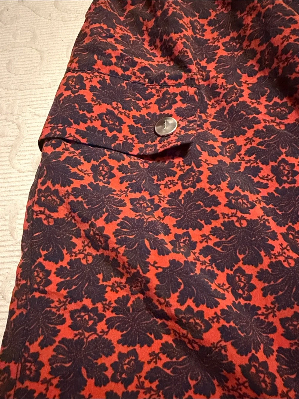 John Varvatos Red Floral Swim Board Shorts with Navy Trim